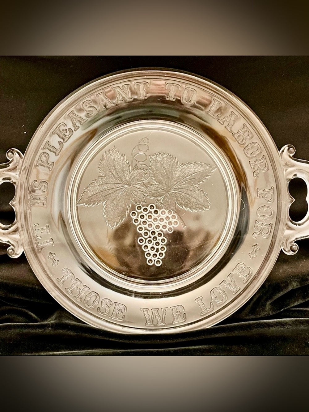 Antique McKee EAPG Glass Bread Plate Grape Motto 13" Victorian Grandmillennial